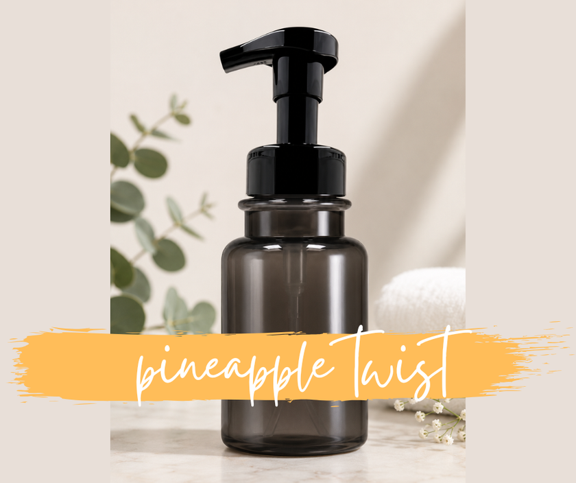 Pineapple Twist foaming hand soap tropical pineapple vanilla scent in a grey pump bottle
